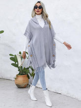 Load image into Gallery viewer, Fringe Trim Buttoned Hooded Poncho
