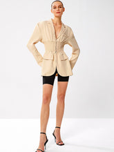 Load image into Gallery viewer, Smocked Waist Lapel Collar Blazer
