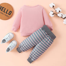 Load image into Gallery viewer, Round Neck Long Sleeve Tee and Stripe Pants Set
