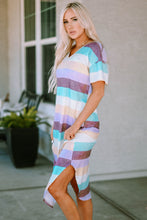Load image into Gallery viewer, Striped V-Neck Curved Hem Midi Dress
