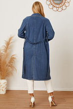 Load image into Gallery viewer, Double-Breasted Belted Longline Denim Jacket

