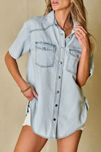 Load image into Gallery viewer, Slit Snap Down Short Sleeve Denim Top
