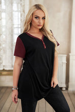 Load image into Gallery viewer, Plus Size Contrast Twisted Henley Tee

