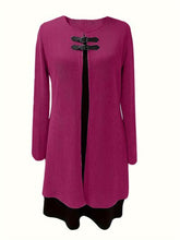 Load image into Gallery viewer, Contrast Ribbed Round Neck Long Sleeve Dress
