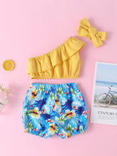 Load image into Gallery viewer, Baby Girl One-Shoulder Ruffled Top and Floral Shorts Set
