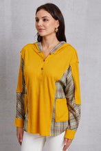 Load image into Gallery viewer, Plaid Waffle-Knit Half Button Hoodie
