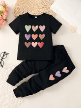 Load image into Gallery viewer, Girls Heart Print T-Shirt and Joggers Set
