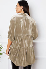 Load image into Gallery viewer, Velvet Tiered Button Up Collared Neck Shirt
