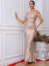 Load image into Gallery viewer, Sequin Cold-Shoulder Fringe Detail Dress
