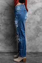 Load image into Gallery viewer, Printed Patch Distressed Boyfriend Jeans
