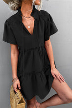 Load image into Gallery viewer, Tie-Neck Frill Trim Tiered Dress
