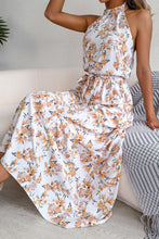 Load image into Gallery viewer, Floral Tie Waist Backless Maxi Dress
