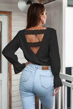 Load image into Gallery viewer, Flounce Cuff Lace Detail V-Neck Blouse
