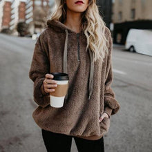 Load image into Gallery viewer, Full Size Quarter-Zip Drawstring Teddy Hoodie
