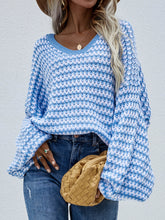 Load image into Gallery viewer, Striped Drop Shoulder V-Neck Pullover Sweater
