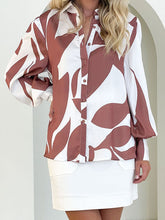 Load image into Gallery viewer, Printed Button Up Lantern Sleeve Shirt
