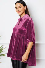Load image into Gallery viewer, Velvet Tiered Button Up Collared Neck Shirt
