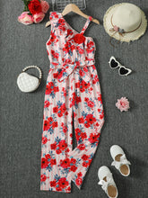 Load image into Gallery viewer, Floral Asymmetrical Neck Tie Belt Jumpsuit
