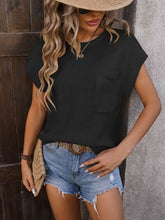 Load image into Gallery viewer, Pocketed Round Neck Cap Sleeve Sweater
