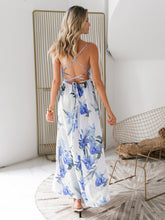 Load image into Gallery viewer, Floral Lace-Up Split Halter Neck Maxi Dress
