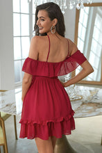 Load image into Gallery viewer, Crisscross Decorative Button Frill Trim Dress
