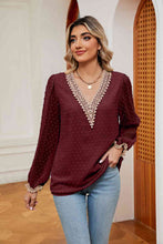 Load image into Gallery viewer, Swiss Dot Contrast V-Neck Blouse
