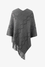 Load image into Gallery viewer, Pearl Trim V-Neck Fringe Hem Poncho
