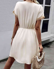 Load image into Gallery viewer, Contrast V-Neck Tassel Tie Dress
