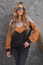 Load image into Gallery viewer, Leopard Color Block Quarter-Zip Sweatshirt
