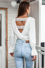 Load image into Gallery viewer, Flounce Cuff Lace Detail V-Neck Blouse
