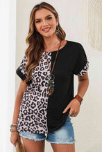 Load image into Gallery viewer, Leopard Two-Tone Round Neck Tee
