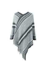 Load image into Gallery viewer, Fringe Hem Striped Cape Sleeve Poncho
