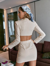 Load image into Gallery viewer, Lapel Collar Cropped Top and Gathered Detail Skirt Set
