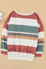Load image into Gallery viewer, Multicolored Striped Lace-Up Dropped Shoulder Sweatshirt
