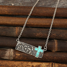 Load image into Gallery viewer, Artificial Turquoise Cross Bar Necklace
