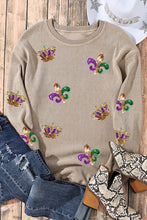 Load image into Gallery viewer, Mardi Gras Sequin Round Neck Dropped Shoulder Sweatshirt
