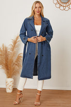 Load image into Gallery viewer, Double-Breasted Belted Longline Denim Jacket
