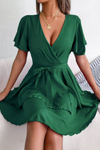Load image into Gallery viewer, Tie Waist Flutter Sleeve Ruffled Dress
