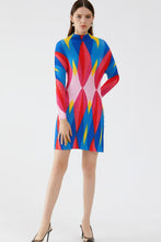 Load image into Gallery viewer, Geometrical Print Accordion Pleated Mock Neck Dress
