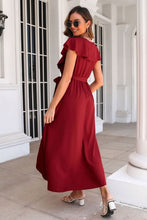 Load image into Gallery viewer, Ruffled Surplice Tie Waist Slit Midi Dress

