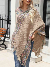 Load image into Gallery viewer, Contrast V-Neck Poncho with Fringes
