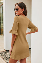 Load image into Gallery viewer, Tied Short Flounce Sleeve Notched Neck Dress
