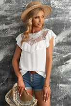 Load image into Gallery viewer, Lace Yoke Ruffled Short Sleeve T-Shirt
