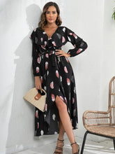Load image into Gallery viewer, Printed Tie Front Ruffle Trim Long Sleeve Dress
