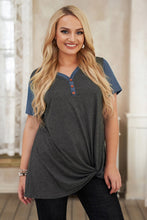 Load image into Gallery viewer, Plus Size Contrast Twisted Henley Tee
