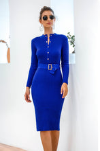 Load image into Gallery viewer, Snap Down Rib-Knit Slit Sweater Dress
