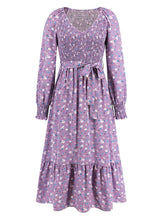 Load image into Gallery viewer, Smocked V-Neck Tie Belt Dress
