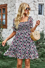 Load image into Gallery viewer, Floral Square Neck Smocked Frill Trim Dress
