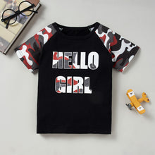 Load image into Gallery viewer, Kids HELLO GIRL Printed Raglan Sleeve Tee and Shorts Set
