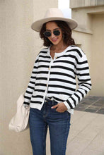 Load image into Gallery viewer, Striped Round Neck Button-Down Dropped Shoulder Cardigan
